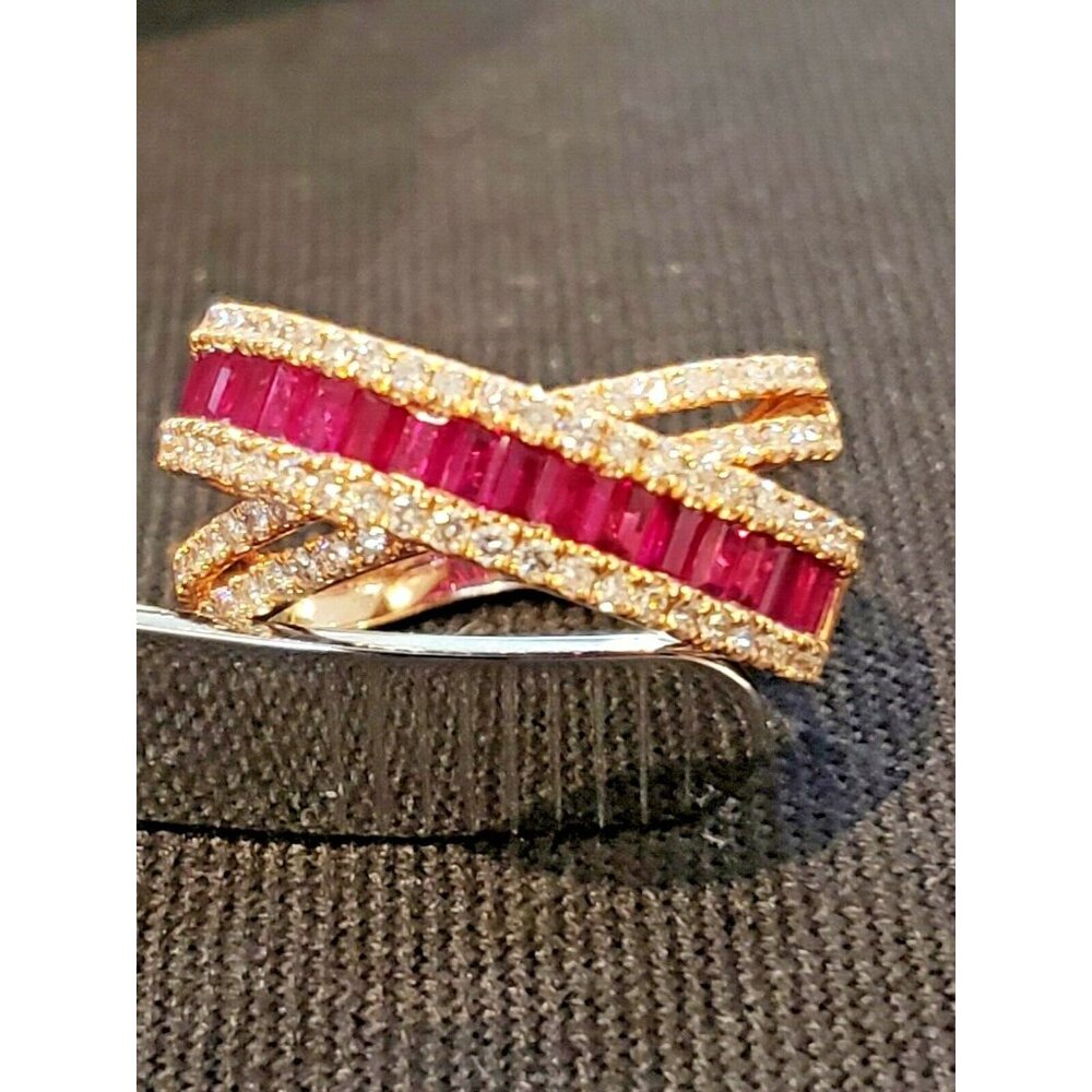 Beautiful 1.06kt Diamonds and Rubys 14kt Ring in a Crisscross Design